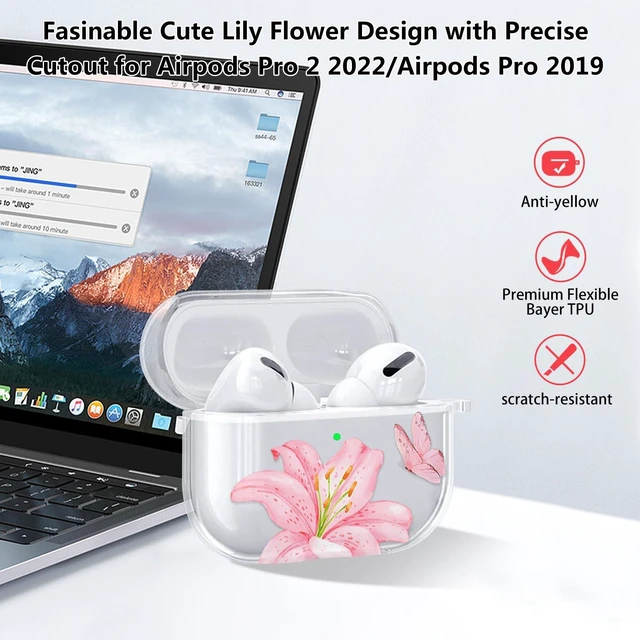 Alt view image 2 of 7 - for Airpods Pro/Airpods Pro 2 Case Clear,Cute Lily Flower Floral Soft TPU for Airpods Pro/Airpods Pro 2nd Generation Case Cover with Girly Flower Pearl Keychain&Cleaning Pen Women