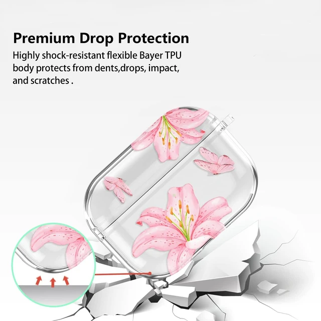 Alt view image 3 of 7 - for Airpods Pro/Airpods Pro 2 Case Clear,Cute Lily Flower Floral Soft TPU for Airpods Pro/Airpods Pro 2nd Generation Case Cover with Girly Flower Pearl Keychain&Cleaning Pen Women