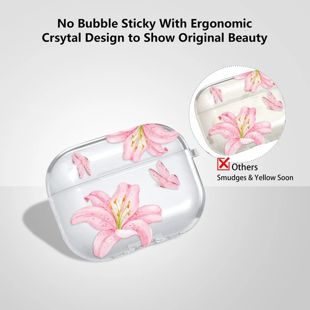 Alt view image 4 of 7 - for Airpods Pro/Airpods Pro 2 Case Clear,Cute Lily Flower Floral Soft TPU for Airpods Pro/Airpods Pro 2nd Generation Case Cover with Girly Flower Pearl Keychain&Cleaning Pen Women