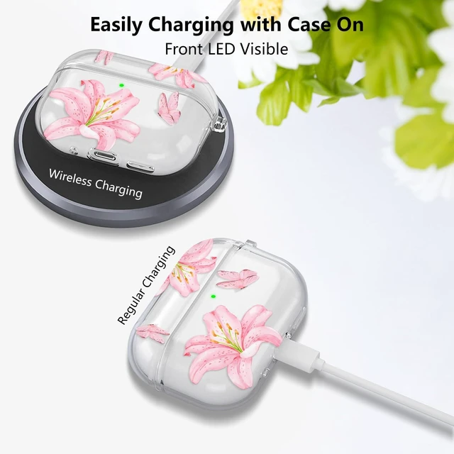 Alt view image 5 of 7 - for Airpods Pro/Airpods Pro 2 Case Clear,Cute Lily Flower Floral Soft TPU for Airpods Pro/Airpods Pro 2nd Generation Case Cover with Girly Flower Pearl Keychain&Cleaning Pen Women
