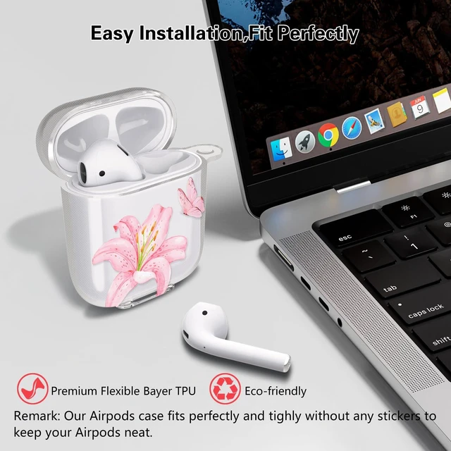 Alt view image 2 of 7 - for Airpods 2/1 Case Clear,Cute Lily Flower Floral Case Soft TPU for Airpods 1/2 Case Cover with Girly Flower Pearl Keychain&Cleaning Pen for Airpods 2 Cover Women Girl