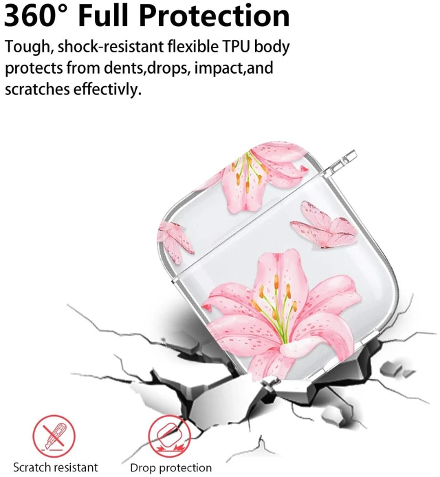 Alt view image 4 of 7 - for Airpods 2/1 Case Clear,Cute Lily Flower Floral Case Soft TPU for Airpods 1/2 Case Cover with Girly Flower Pearl Keychain&Cleaning Pen for Airpods 2 Cover Women Girl