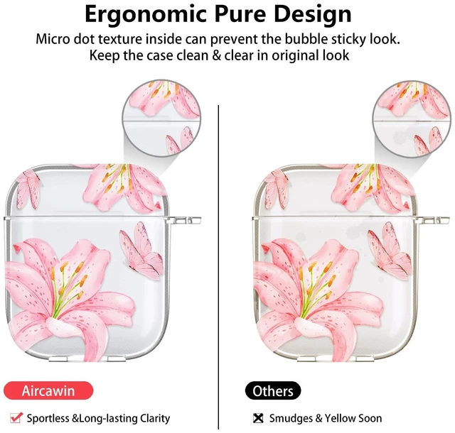 Alt view image 5 of 7 - for Airpods 2/1 Case Clear,Cute Lily Flower Floral Case Soft TPU for Airpods 1/2 Case Cover with Girly Flower Pearl Keychain&Cleaning Pen for Airpods 2 Cover Women Girl