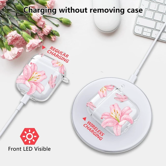 Alt view image 6 of 7 - for Airpods 2/1 Case Clear,Cute Lily Flower Floral Case Soft TPU for Airpods 1/2 Case Cover with Girly Flower Pearl Keychain&Cleaning Pen for Airpods 2 Cover Women Girl