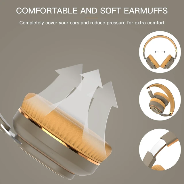 Alt view image 2 of 7 - H7 Foldable Bluetooth Wireless Over Ear Headphones, Brown-Green 30H Playtime,1.5m Audio Cable, HiFi Stereo Lightweight Headset,With Mic,For Travel/Gift/PC/Office/Cellphone