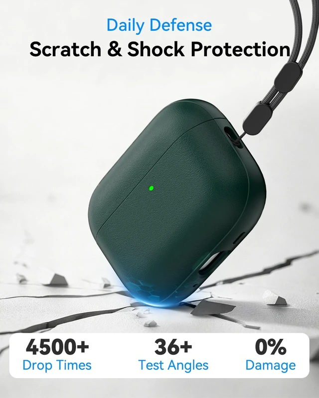 Alt view image 2 of 7 - for AirPods Pro 3 Case 2025, (Leather Texture) Full-Body Protective Airpods Pro 3rd Generation Case with Lanyard & Cleaner Kit, Wireless Charging Support, Front LED Visible (Green)