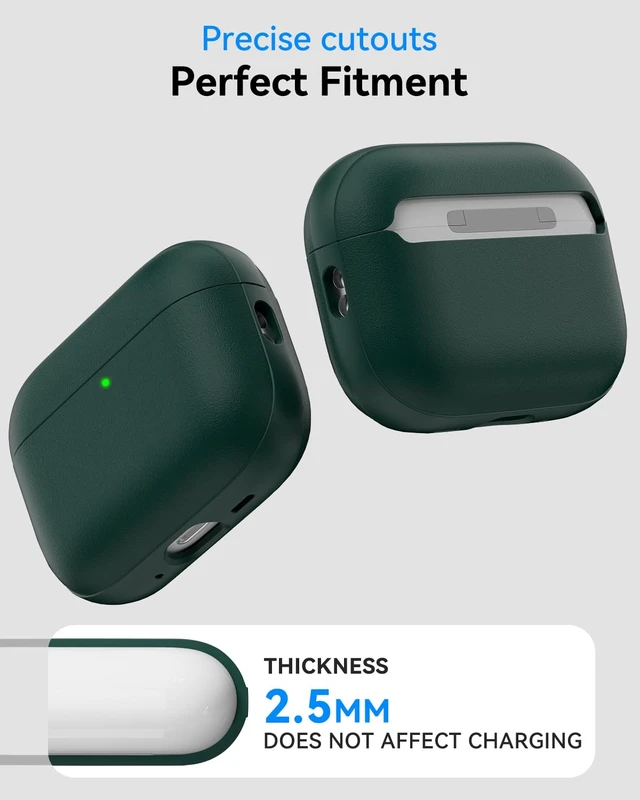 Alt view image 4 of 7 - for AirPods Pro 3 Case 2025, (Leather Texture) Full-Body Protective Airpods Pro 3rd Generation Case with Lanyard & Cleaner Kit, Wireless Charging Support, Front LED Visible (Green)