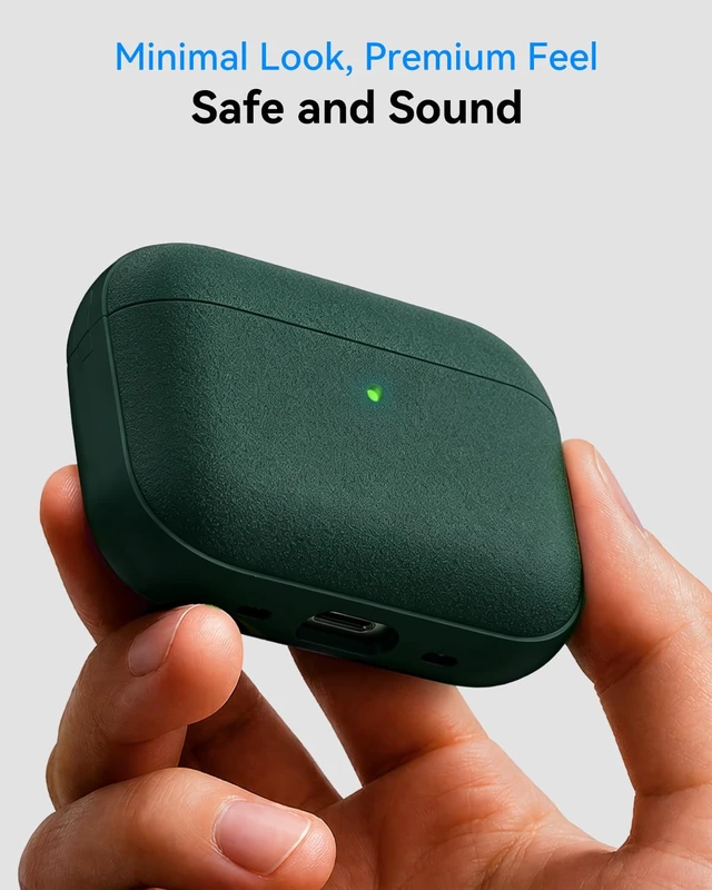 Alt view image 5 of 7 - for AirPods Pro 3 Case 2025, (Leather Texture) Full-Body Protective Airpods Pro 3rd Generation Case with Lanyard & Cleaner Kit, Wireless Charging Support, Front LED Visible (Green)
