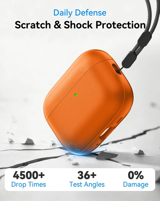 Alt view image 3 of 7 - for AirPods Pro 3 Case 2025, (Leather Texture) Full-Body Protective Airpods Pro 3rd Generation Case with Lanyard & Cleaner Kit, Wireless Charging Support, Front LED Visible (Orange)