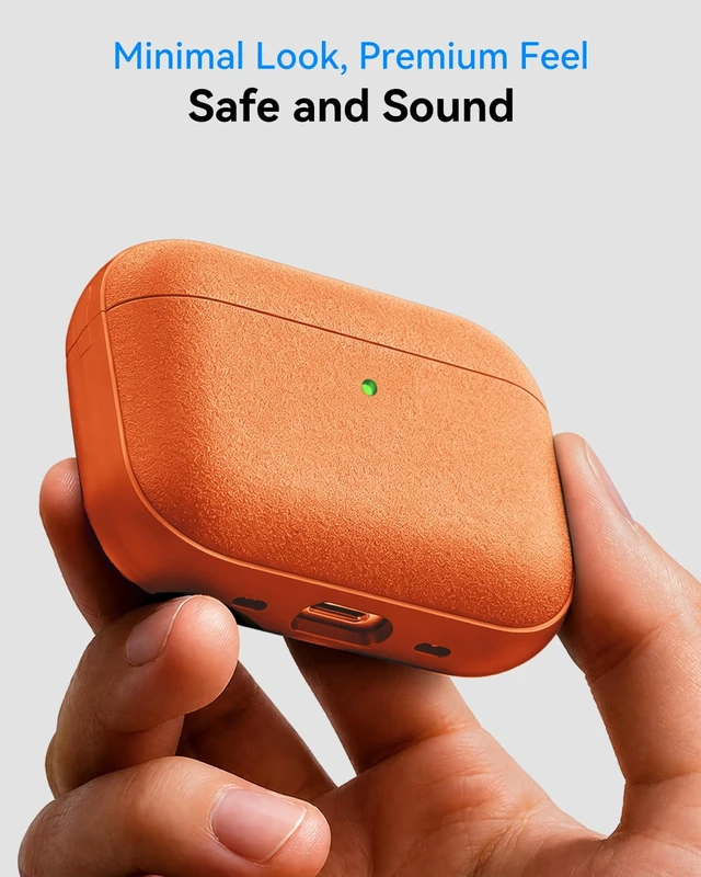 Alt view image 4 of 7 - for AirPods Pro 3 Case 2025, (Leather Texture) Full-Body Protective Airpods Pro 3rd Generation Case with Lanyard & Cleaner Kit, Wireless Charging Support, Front LED Visible (Orange)