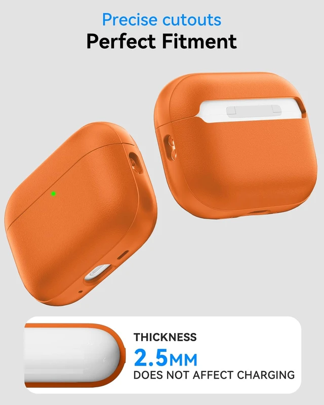 Alt view image 5 of 7 - for AirPods Pro 3 Case 2025, (Leather Texture) Full-Body Protective Airpods Pro 3rd Generation Case with Lanyard & Cleaner Kit, Wireless Charging Support, Front LED Visible (Orange)