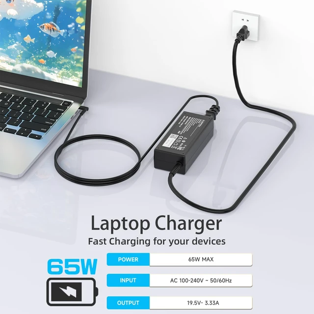 Alt view image 3 of 5 - 65W Laptop Charger for HP EliteBook 820 830 840 845 850 855 1020 1030 1040 G9 G8 G7 G6 G5 G4 G3 AC Adapter Power Cord 19.5V