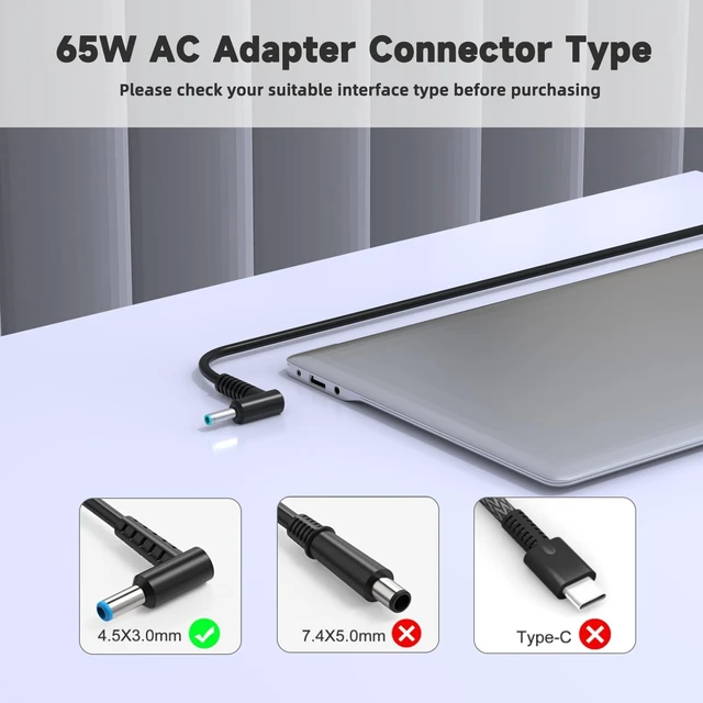 Alt view image 5 of 5 - 65W Laptop Charger for HP EliteBook 820 830 840 845 850 855 1020 1030 1040 G9 G8 G7 G6 G5 G4 G3 AC Adapter Power Cord 19.5V