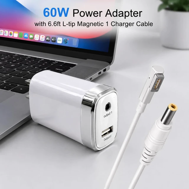 Alt view image 2 of 7 - Mac Book Pro Charger 60W L-Tip Mag 1 Power Adapter for 13" Before Mid 2012 Mag-netic 1 Charger Laptop Charger Compatible with old Mac Book Pro A1278 A1342 A1344 A1330 A1181 A1184 A1185