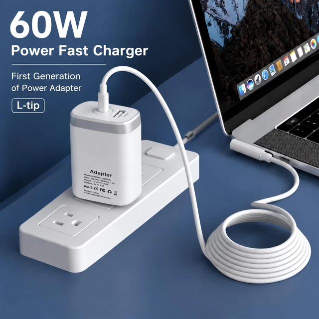 Alt view image 3 of 7 - Mac Book Pro Charger 60W L-Tip Mag 1 Power Adapter for 13" Before Mid 2012 Mag-netic 1 Charger Laptop Charger Compatible with old Mac Book Pro A1278 A1342 A1344 A1330 A1181 A1184 A1185