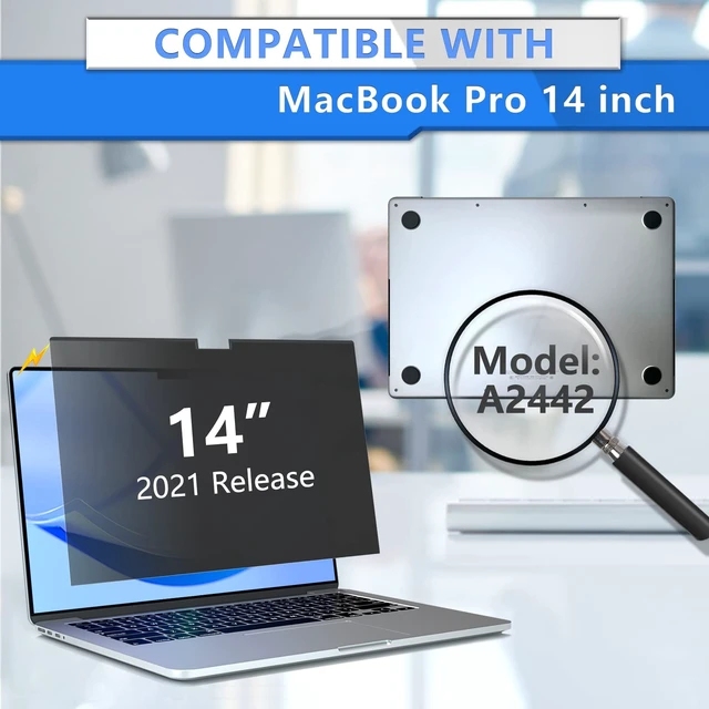 Alt view image 2 of 7 - Privacy Screen Protector for MacBook Pro 14 inch (2021~2026). 1 Install Ways; Camera Cover; Anti Bule Light/Glare; Compatible With 2021~2026 (M1, M2, M3, M4, M5, Pro, Max)