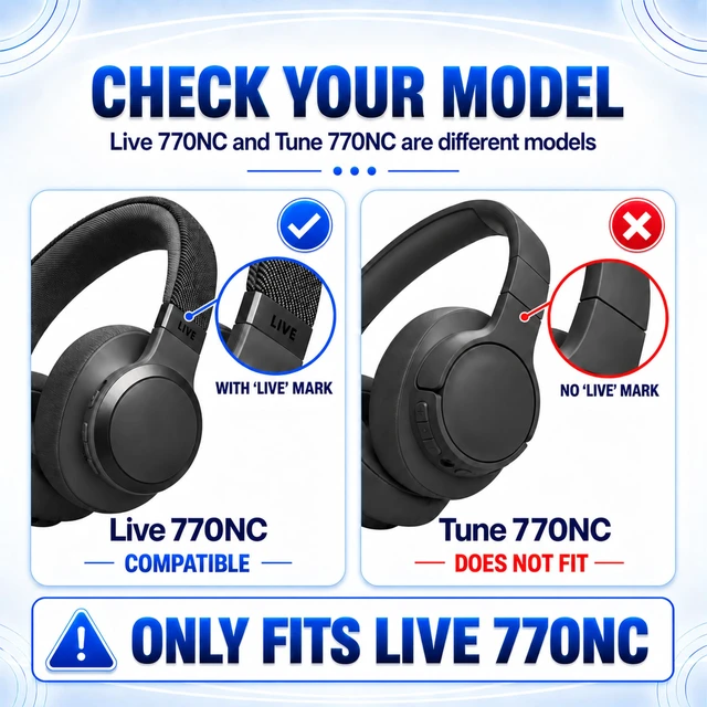 Alt view image 2 of 7 - Replacement Ear Pads for JBL E65BTNC/Live 650BTNC/Live 770NC/Live 660NC/Duet NC Headphone, Extra Thick Cushions, Ear Cups Cover, Soft LeatherMemory Foam Headset Earpads (Blue)