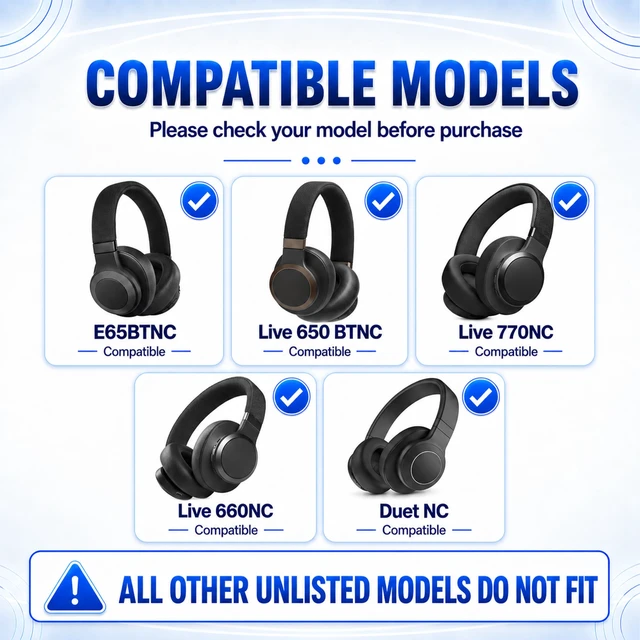 Alt view image 3 of 7 - Replacement Ear Pads for JBL E65BTNC/Live 650BTNC/Live 770NC/Live 660NC/Duet NC Headphone, Extra Thick Cushions, Ear Cups Cover, Soft LeatherMemory Foam Headset Earpads (Blue)