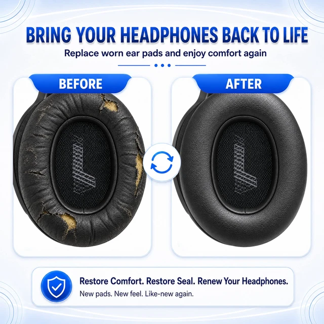 Alt view image 5 of 7 - Replacement Ear Pads for JBL E65BTNC/Live 650BTNC/Live 770NC/Live 660NC/Duet NC Headphone, Extra Thick Cushions, Ear Cups Cover, Soft LeatherMemory Foam Headset Earpads (Blue)