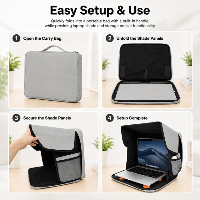Alt view image 6 of 7 - Laptop Sun Shade for 13-16 Inch Devices with 4 Anti-Slip Support Feet Foldable privacy tent for working outside, travel, and outdoor use, helping improve screen visibility and portability