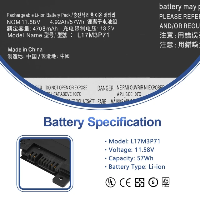 Alt view image 2 of 7 - L17L3P71 L17M3P71 Laptop Battery for Lenovo Thinkpad T480S 20L7 20L8 Series 01AV478 01AV479 L17S3P71 SB10K97622 SB10K97621 SB10K97620 11.58V 57Wh 4920mAh 3-Cell, Easy Installation, Long Battery Life
