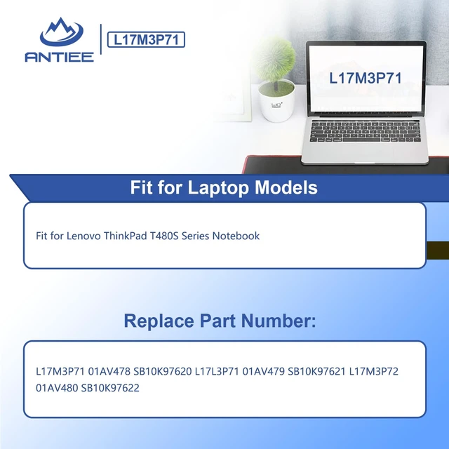 Alt view image 3 of 7 - L17L3P71 L17M3P71 Laptop Battery for Lenovo Thinkpad T480S 20L7 20L8 Series 01AV478 01AV479 L17S3P71 SB10K97622 SB10K97621 SB10K97620 11.58V 57Wh 4920mAh 3-Cell, Easy Installation, Long Battery Life