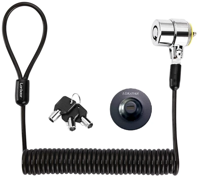 Main image of 8Feet 3keys Security Retractable Cable Lock Portable Keyed Laptop Lock for Monitors, Laptops, MacBooks, Tablets, iPad,Mac mini, (Keyed Different+Black Anchor Plate) (1 Pack)