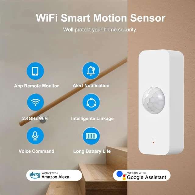 Alt view image 2 of 7 - WiFi Motion Sensor, Smart Motion Detector for Home Security, Wireless Motion Sensor App Remote Monitor, Voice Command Compatible with Alexa. 1 Pack