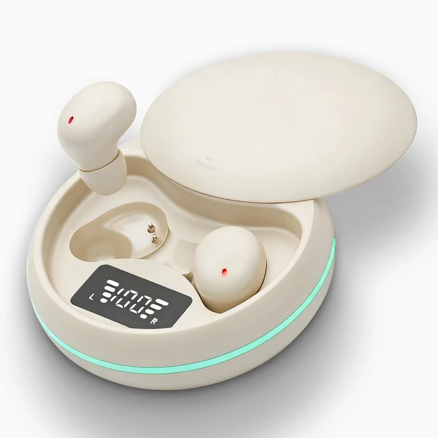 Main image of Sleep Earbuds, Bluetooth 5.4 in-Ear Headphones, Lunar White Asymmetric chamber for side sleepers, LED power display, built-in mic, portable charging case