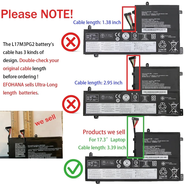 Alt view image 2 of 7 - L17M3PG2 L17C3PG2 57Wh Laptop Battery Replacement for Lenovo Legion Y530-1060 Y545-81Q6 Y540 15ich Y7000 Y7000P-1060 Y540-17lRH Series 5B10W67380 5B10T310455 11.52V 4955mAh (Ultra-Long Line)