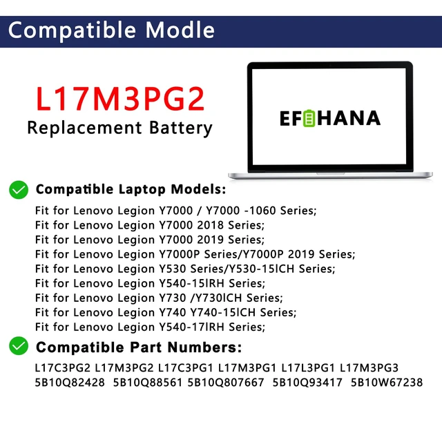 Alt view image 4 of 7 - L17M3PG2 L17C3PG2 57Wh Laptop Battery Replacement for Lenovo Legion Y530-1060 Y545-81Q6 Y540 15ich Y7000 Y7000P-1060 Y540-17lRH Series 5B10W67380 5B10T310455 11.52V 4955mAh (Ultra-Long Line)