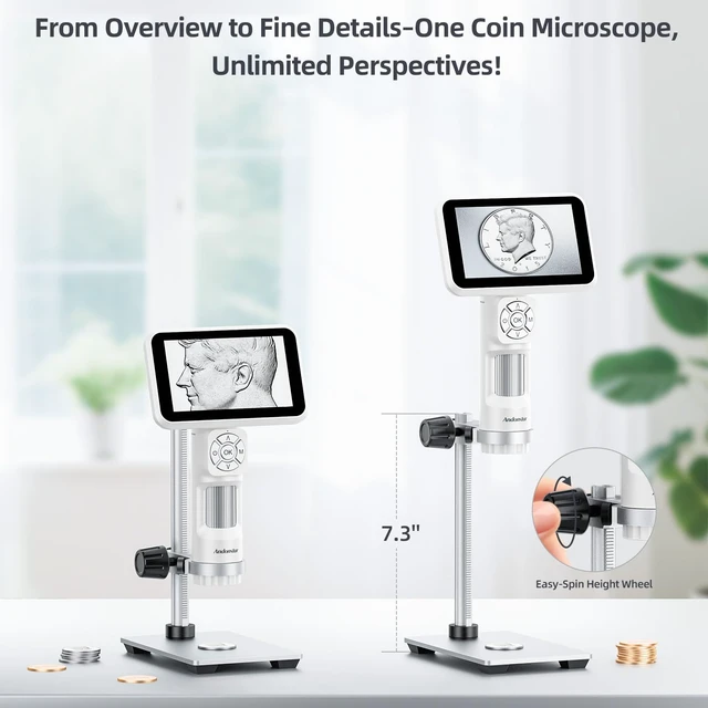 Alt view image 3 of 7 - Digital Microscope, 5" 1080P Coin Microscope Camera Error Coin Microscope with 7.3" Metal Stand, Handheld USB Coin Magnifier, 8 Adjustable LED Lights, Windows Mac PC Compatible