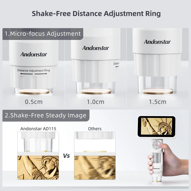 Alt view image 5 of 7 - Digital Microscope, 5" 1080P Coin Microscope Camera Error Coin Microscope with 7.3" Metal Stand, Handheld USB Coin Magnifier, 8 Adjustable LED Lights, Windows Mac PC Compatible