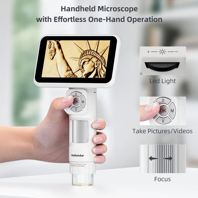 Alt view image 6 of 7 - Digital Microscope, 5" 1080P Coin Microscope Camera Error Coin Microscope with 7.3" Metal Stand, Handheld USB Coin Magnifier, 8 Adjustable LED Lights, Windows Mac PC Compatible