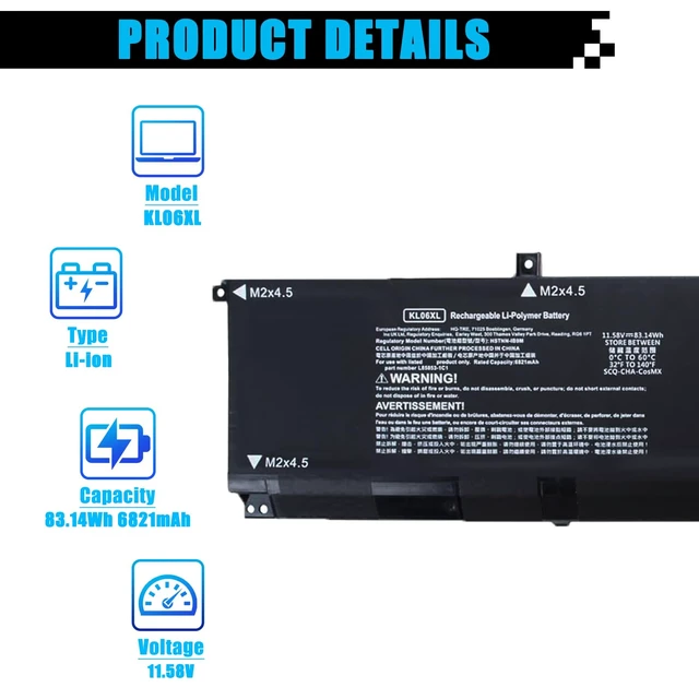 Alt view image 2 of 7 - KL06XL Laptop Battery for HP Envy 15-EP0000NS 15-EP0001NK 15-EP0003NQ 15-EP0098NR 15-EP0005NL 15-EP0006NM 15-EP0006TX 15-EP0000NU Series HSTNN-IB9M L85853-1C1 KL06 KLO6 L85885-005 11.58V 83.14Wh