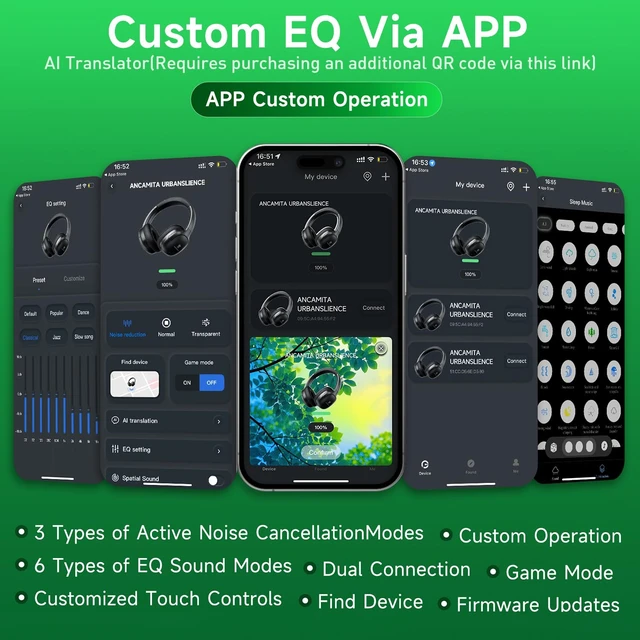 Alt view image 5 of 7 - Hybrid Active Noise Cancelling Headphones, Wireless Over Ear Bluetooth 50H Long ANC Playtime, Rotatable and Foldable, HiFi Audio Deep Bass, Customized EQ via APP, Transparency Mode (Black)