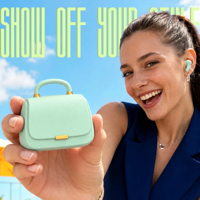 Alt view image 2 of 7 - Wireless Earbuds with Mini Handbag Case, 22H Playtime, Sage Green Bluetooth 5.3, 13mm drivers, touch controls and DIY stickers for music, calls, travel, everyday wear and gifting