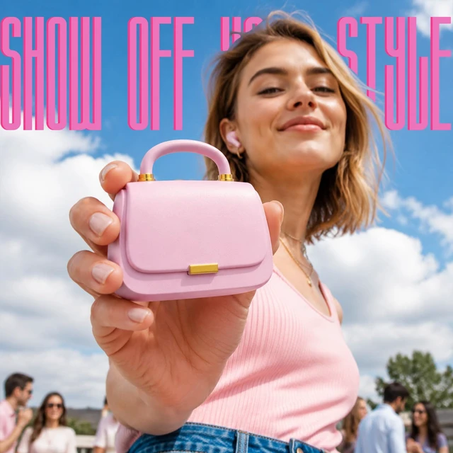 Alt view image 2 of 7 - Pink Wireless Earbuds with Mini Handbag Case, 22H Playtime Bluetooth 5.3, 13mm drivers, touch controls and DIY stickers for music, calls, travel, everyday wear and gifting