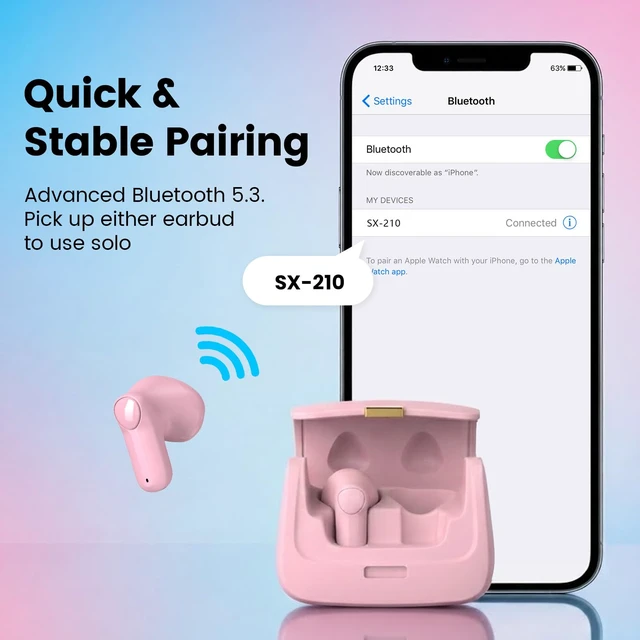 Alt view image 5 of 7 - Pink Wireless Earbuds with Mini Handbag Case, 22H Playtime Bluetooth 5.3, 13mm drivers, touch controls and DIY stickers for music, calls, travel, everyday wear and gifting
