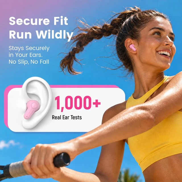 Alt view image 6 of 7 - Pink Wireless Earbuds with Mini Handbag Case, 22H Playtime Bluetooth 5.3, 13mm drivers, touch controls and DIY stickers for music, calls, travel, everyday wear and gifting