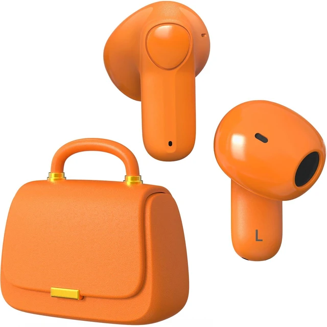 Main image of Wireless Earbuds with Mini Handbag Case, 22H Playtime, Orange Bluetooth 5.3, 13mm drivers, touch controls and DIY stickers for music, calls, travel, everyday wear and gifting