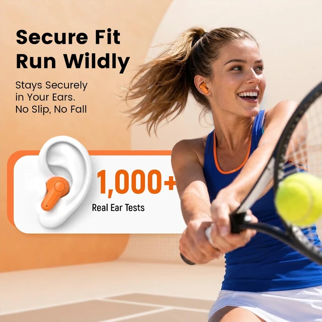 Alt view image 6 of 7 - Wireless Earbuds with Mini Handbag Case, 22H Playtime, Orange Bluetooth 5.3, 13mm drivers, touch controls and DIY stickers for music, calls, travel, everyday wear and gifting