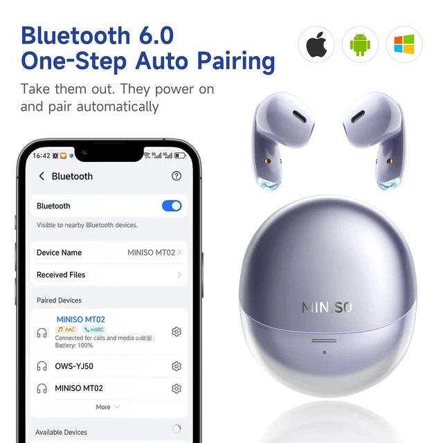 Alt view image 3 of 7 - True Wireless Earbuds with Charging Case, Bluetooth 6.0 Ear Buds In Ear Headset, HiFi Stereo, 50 H Playback Earphones with ENC Mic, Hands-Free Clear Calls for TV Smart Phone Laptop Sports