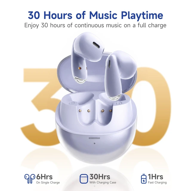 Alt view image 7 of 7 - True Wireless Earbuds with Charging Case, Bluetooth 6.0 Ear Buds In Ear Headset, HiFi Stereo, 50 H Playback Earphones with ENC Mic, Hands-Free Clear Calls for TV Smart Phone Laptop Sports
