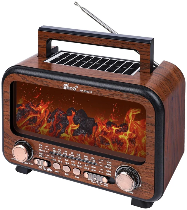 Main image of Retro Portable Radio AM FM SW Shortwave Radio with Bluetooth Speaker,Flame Atmosphere Lamp Battery Operated,SUB Charging, TF Card (Wood Tone)