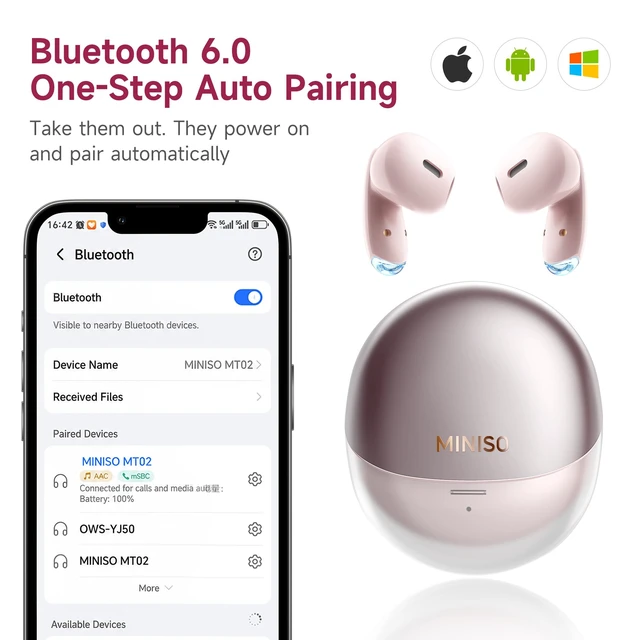 Alt view image 3 of 7 - True Wireless Earbuds with Charging Case, Bluetooth 6.0 Ear Buds In Ear Headset, HiFi Stereo, 50 H Playback Earphones with ENC Mic, Hands-Free Clear Calls for TV Smart Phone Laptop Sports