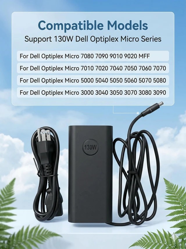 Alt view image 2 of 7 - 130W AC Adapter for Dell OptiPlex Micro 3060 3070 3080 3090 7050 7060 7070 For DA130PM130 HA130PM130 LA130PM121 Fits OptiPlex 3020 3040 3050 5050 5060 5070 5080 5090 7040 7050 7070 7090 MFF Desktop