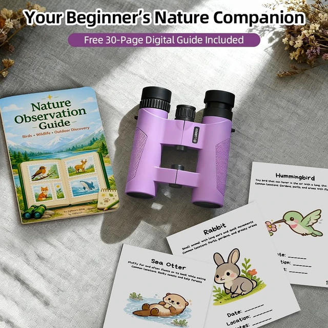 Alt view image 3 of 7 - Binoculars for Kids 8-12, 10x25 Binoculars for Bird Watching - Purple Lightweight & Easy to Hold, Clear Wildlife Viewing, Compact Travel-Friendly Design, Great for Hiking & Camping