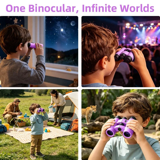 Alt view image 4 of 7 - Binoculars for Kids 8-12, 10x25 Binoculars for Bird Watching - Purple Lightweight & Easy to Hold, Clear Wildlife Viewing, Compact Travel-Friendly Design, Great for Hiking & Camping
