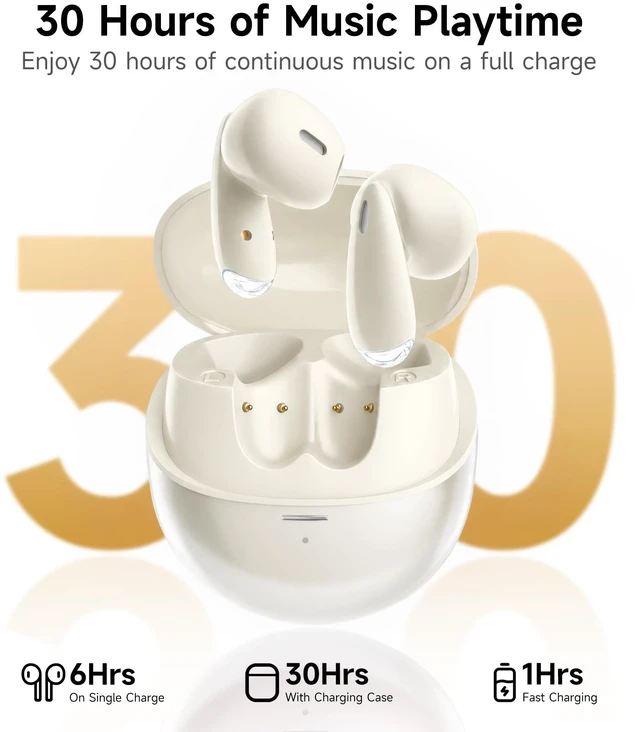 Alt view image 6 of 7 - True Wireless Earbuds with Charging Case, Bluetooth 6.0 Ear Buds In Ear Headset, HiFi Stereo, 50 H Playback Earphones with ENC Mic, Hands-Free Clear Calls for TV Smart Phone Laptop Sports